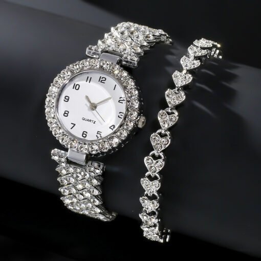 Joyería de moda 2 piezas de lujo de moda para mujeres Conjunto de reloj Correa de plata Reloj de pulsera de cuarzo para damas - Image 6