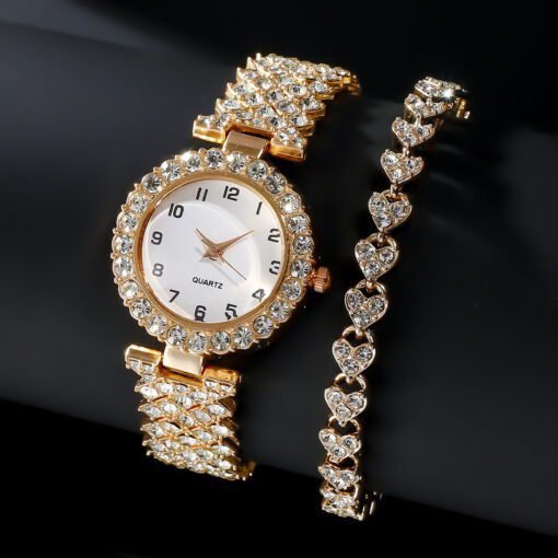 Joyería de moda 2 piezas de lujo de moda para mujeres Conjunto de reloj Correa de plata Reloj de pulsera de cuarzo para damas