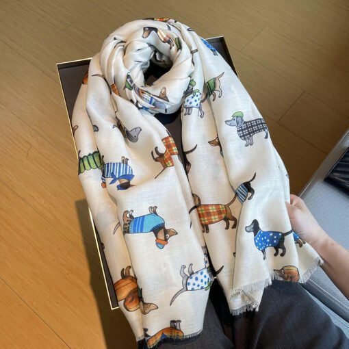 Bufanda larga y cálida con estampado de perro para mujer