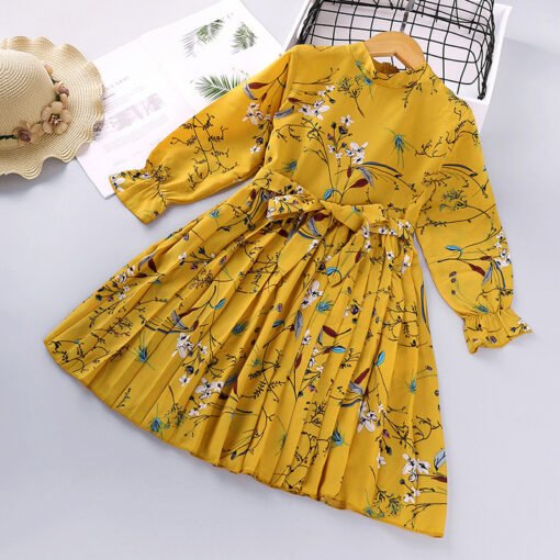 Vestido de princesa infantil de manga larga con estampado coreano