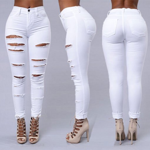 Pantalones ajustados rotos casuales de cintura alta