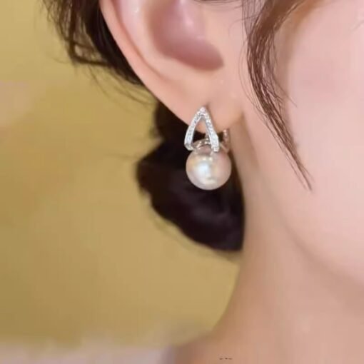 Pendientes de perlas de circonitas simples de diseño - Image 4