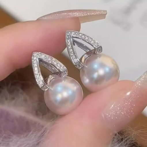 Pendientes de perlas de circonitas simples de diseño - Image 2
