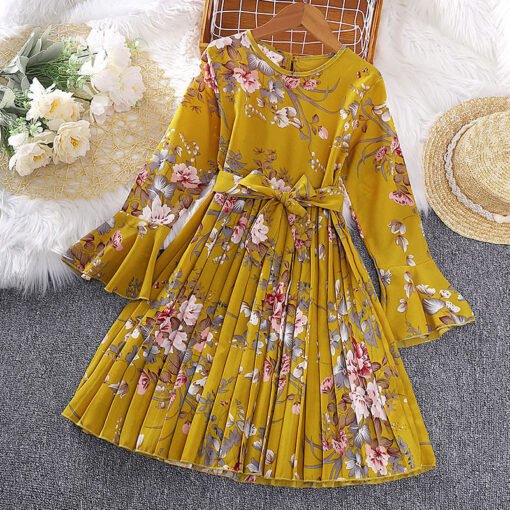 Vestido de princesa infantil de manga larga con estampado coreano - Image 3