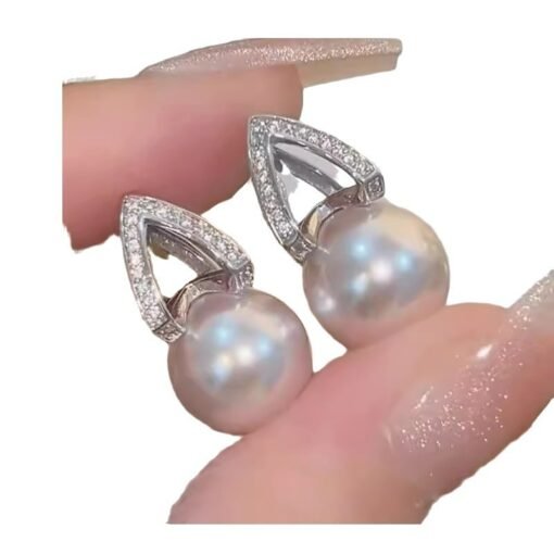 Pendientes de perlas de circonitas simples de diseño - Image 5