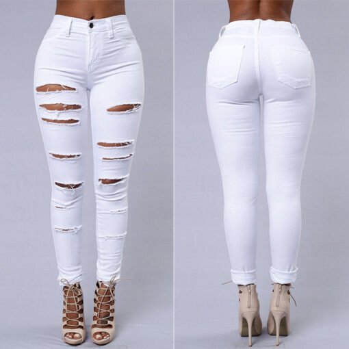 Pantalones ajustados rotos casuales de cintura alta - Image 3