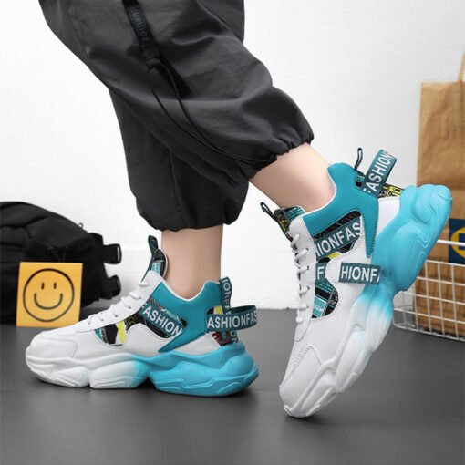 Zapatillas deportivas de caña alta para hombre casuales con cordones y bloques de colores - Image 4