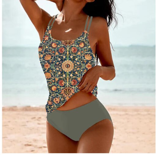 Traje de baño conservador de cintura alta dividido con estampado vintage - Image 5