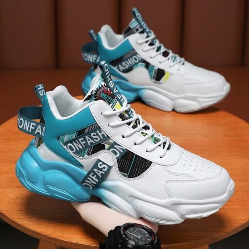 Zapatillas deportivas de caña alta para hombre casuales con cordones y bloques de colores - Image 6