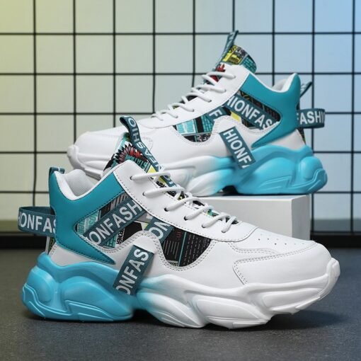 Zapatillas deportivas de caña alta para hombre casuales con cordones y bloques de colores - Image 7