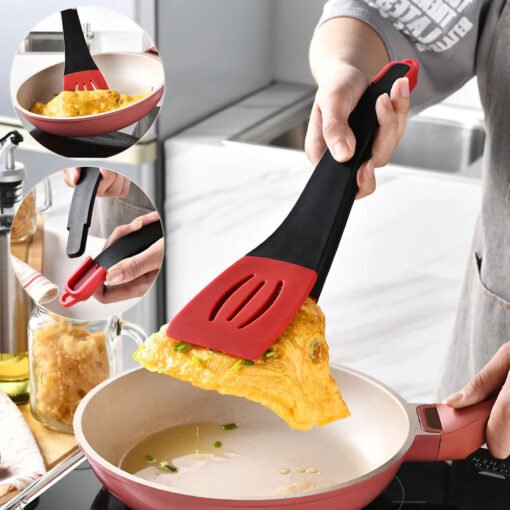 Espátula para freír 3 en 1, pinza de silicona para alimentos, pinza para freír panqueques, pala, espátulas ranuradas