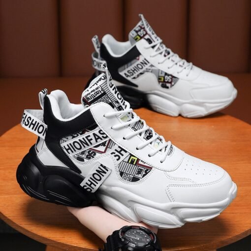 Zapatillas deportivas de caña alta para hombre casuales con cordones y bloques de colores - Image 2